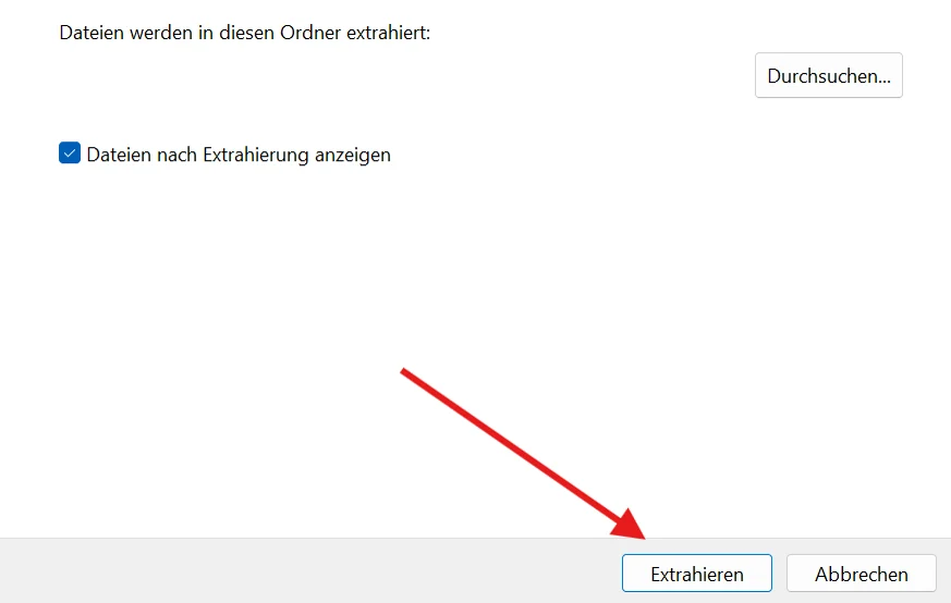 Windows extraction dialog with the Extract button highlighted